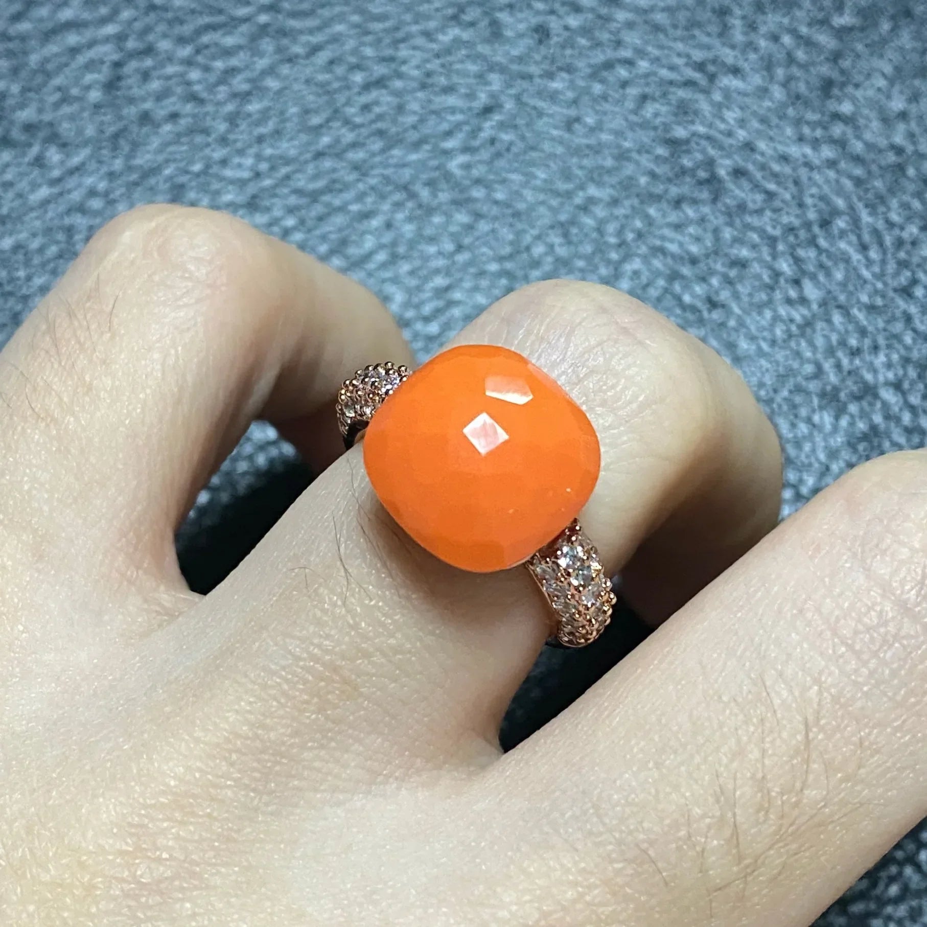 Original Design Pink Crystal Zircon Ring Candy Style Flat Ring for Women Wedding Party Fashion Jewelry Gift