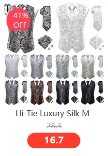 Fashion Silk Vest For Men Classic Gold Champane Yellow Waistcoat Jacket Tie Hankerchief Cufflinks Sets Dress Suit Wedding Hi-Tie