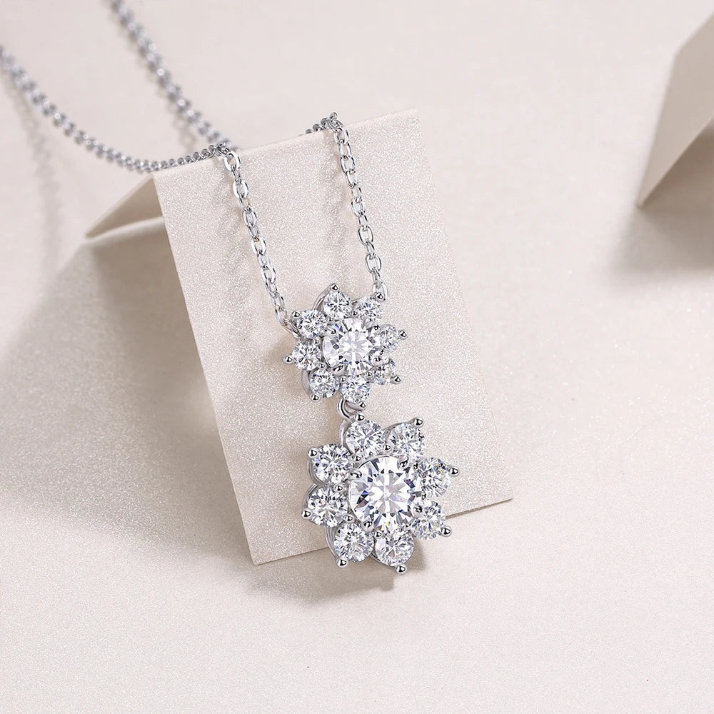1.73CT D Color Full Moissanite Pendant Necklace for Women Certified 925 Sterling Silver Sunflower Necklace Party Wedding Jewelry
