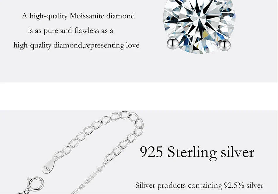 1-5 Carat Moissanite Necklace for Women S925 Pure Silver Diamond Classic Four Claw Pendant Wedding Jewelry