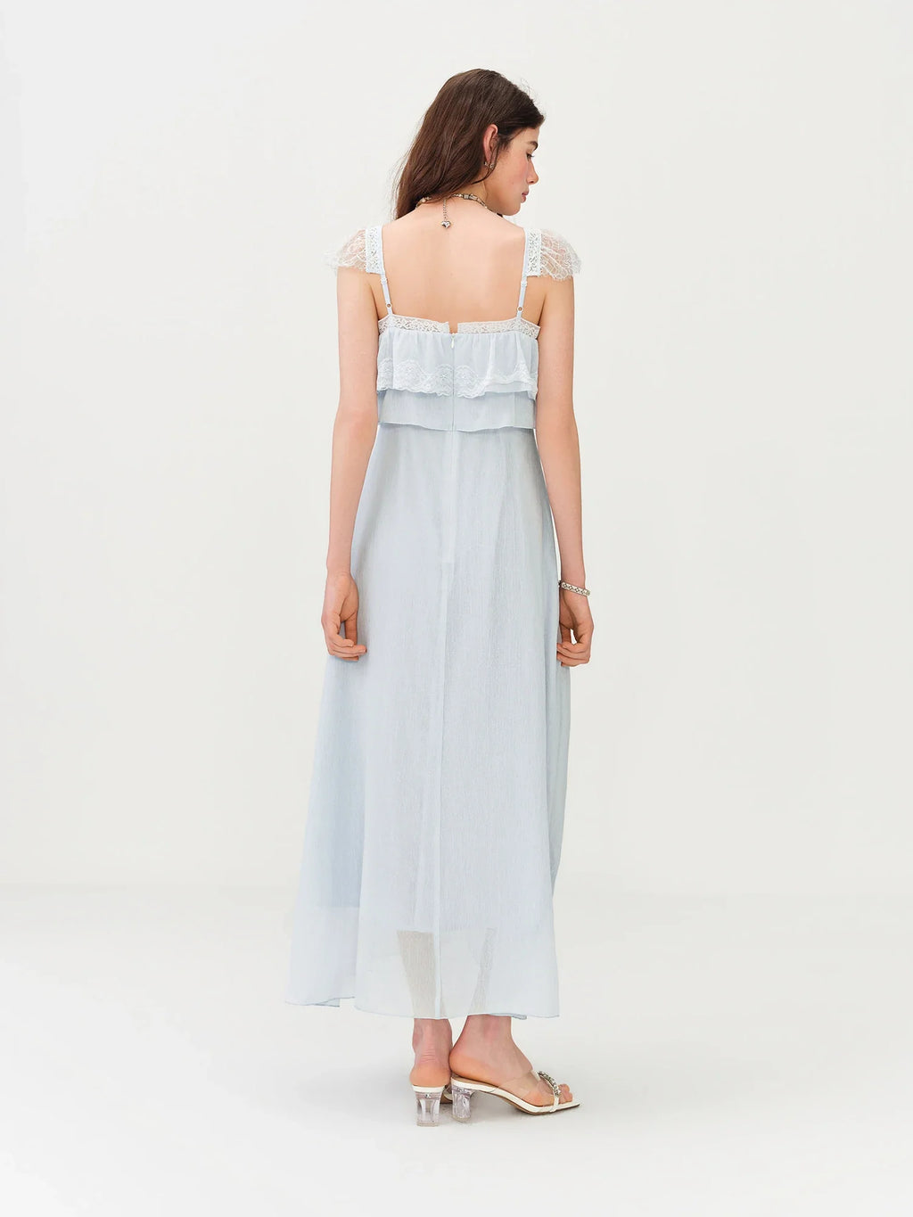 2026 Summer Women's Cap Sleeve Ruffle Hem Slip Dress, Slim Fit Flowy Maxi Dress for Y2K Coquette & Romantic Vacation Style