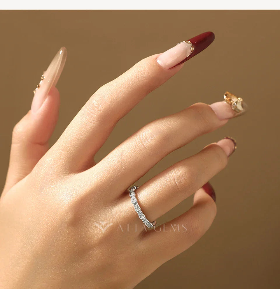 S925 Silver Snake Ring Pave Moissanite Wedding Eternity Band Stackable Luxury Fine Jewelry forWomen Pass Diamond Tester