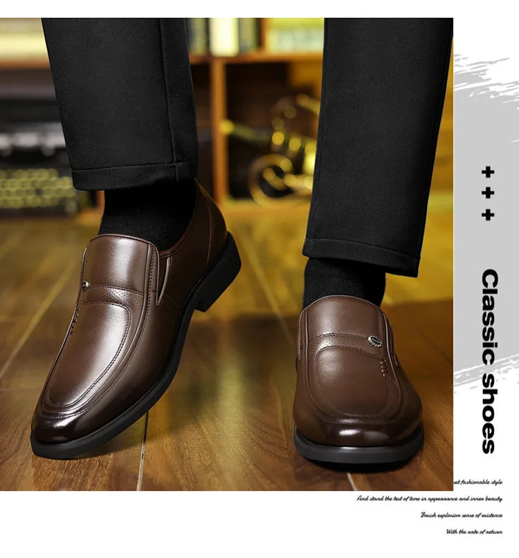 Men's Business Casual Leather Shoes round Toe Low Top Breathable Anti-Slip Rubber Outsole Comfortable Commuting Shoes