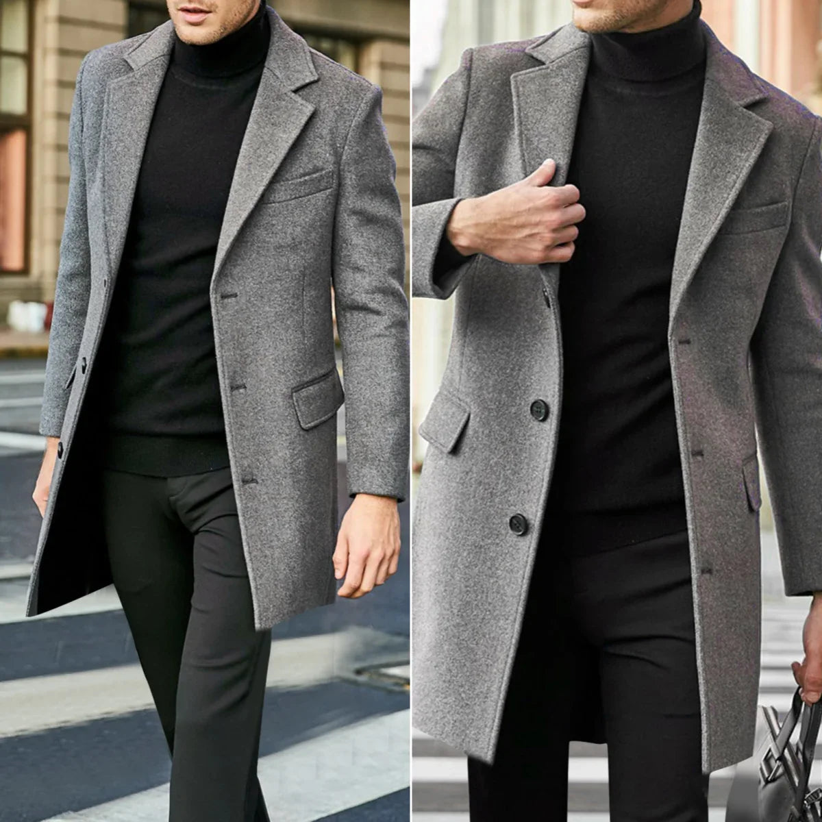 Autumn Winter Men's Casual Wool Coat British Style Men's Long Sleeve Wool Jacket Lined