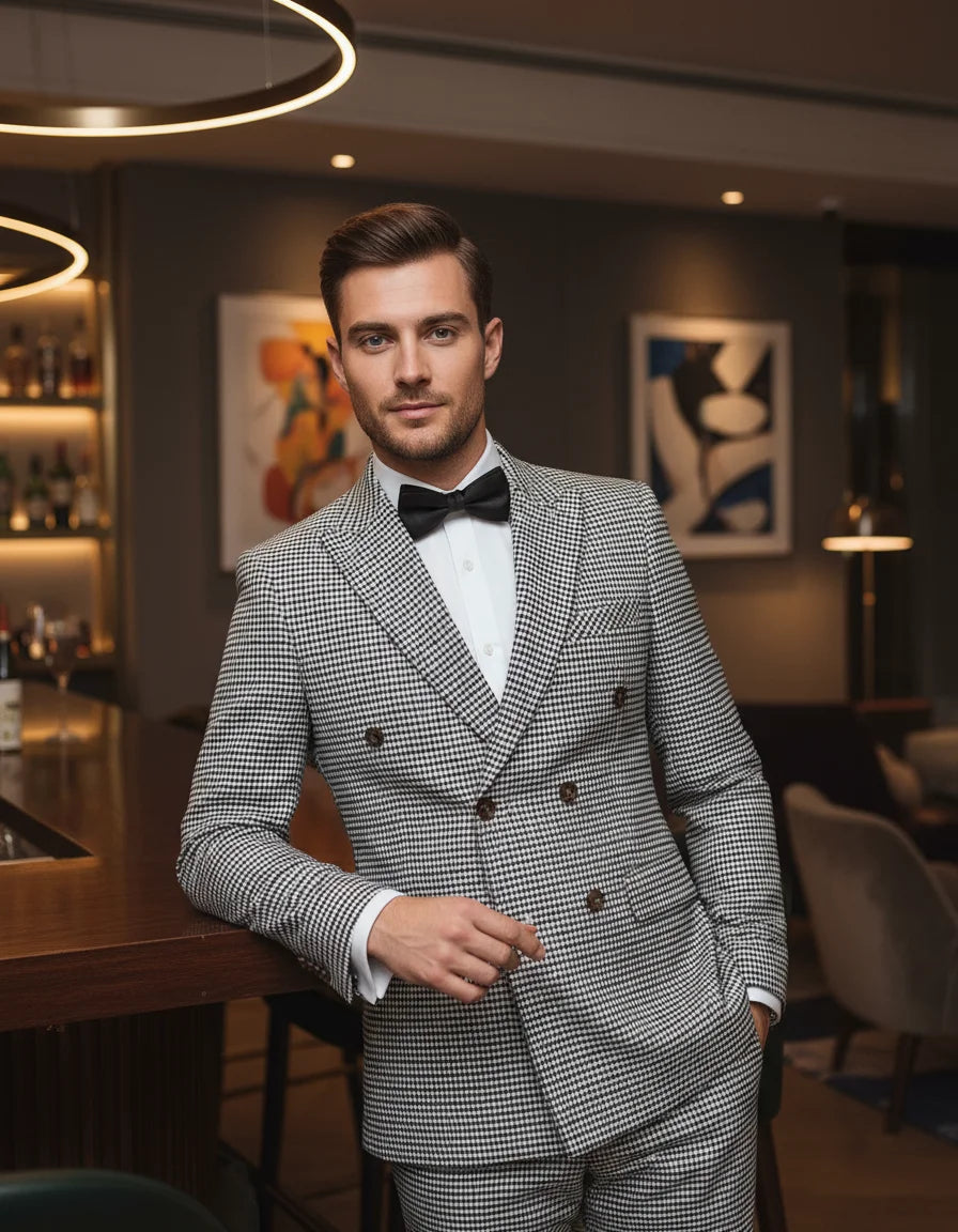 Fashionable Plaid suit High-end Brand Business Slim Fit Casual Party Dress Male Groom Wedding Blazers Double Breasted