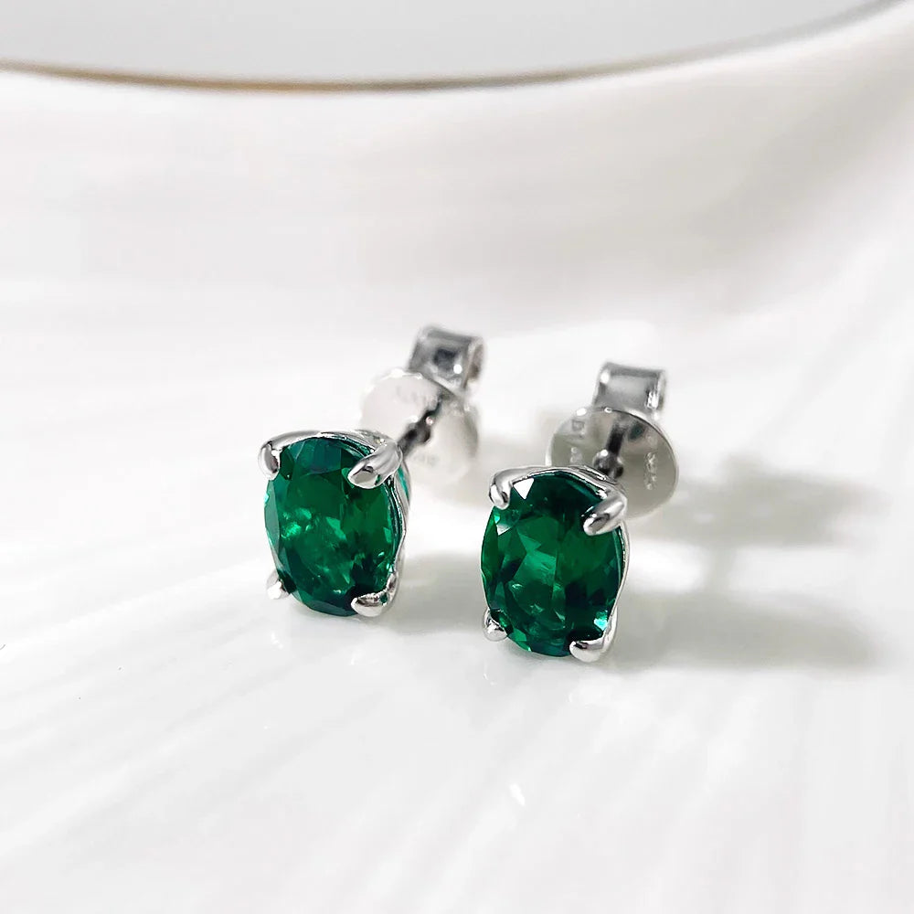 5*7mm Oval Cut Ruby Emerald Moissanite Stud Earrings Lab Grown For Women Man Unisex Gemstone Party 925 Silver Earring Gift