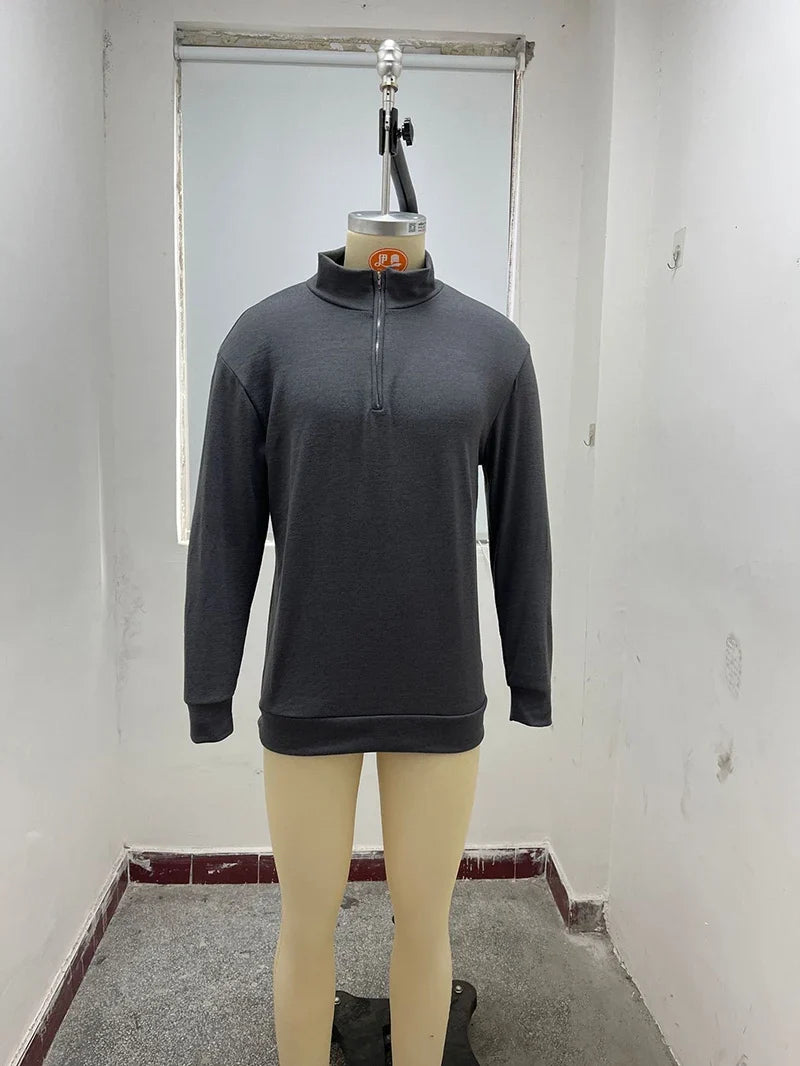 Men's Casual Sweater New V-neck Long Sleeve Pullover Outdoor Work Sweatshirts Autumn Lightweight Half Zipper Sweater Winter Top