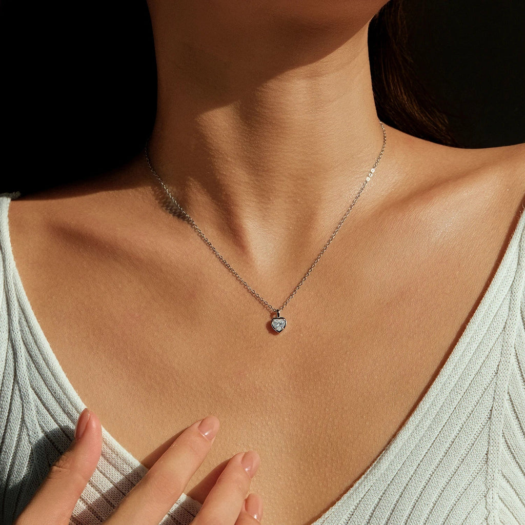 925 Sterling Silver Delicate Sweet Heart Zirconia Wedding Link Chain Pendant Necklace For Women Daily Fine Jewelry