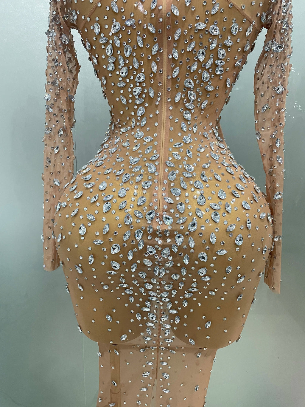 Sexy Shinny Rhinestone Stretch Mesh Transparent Long Dress 2025New Women Evening Birthday Party Prom Nightclub Singer Stage Wear