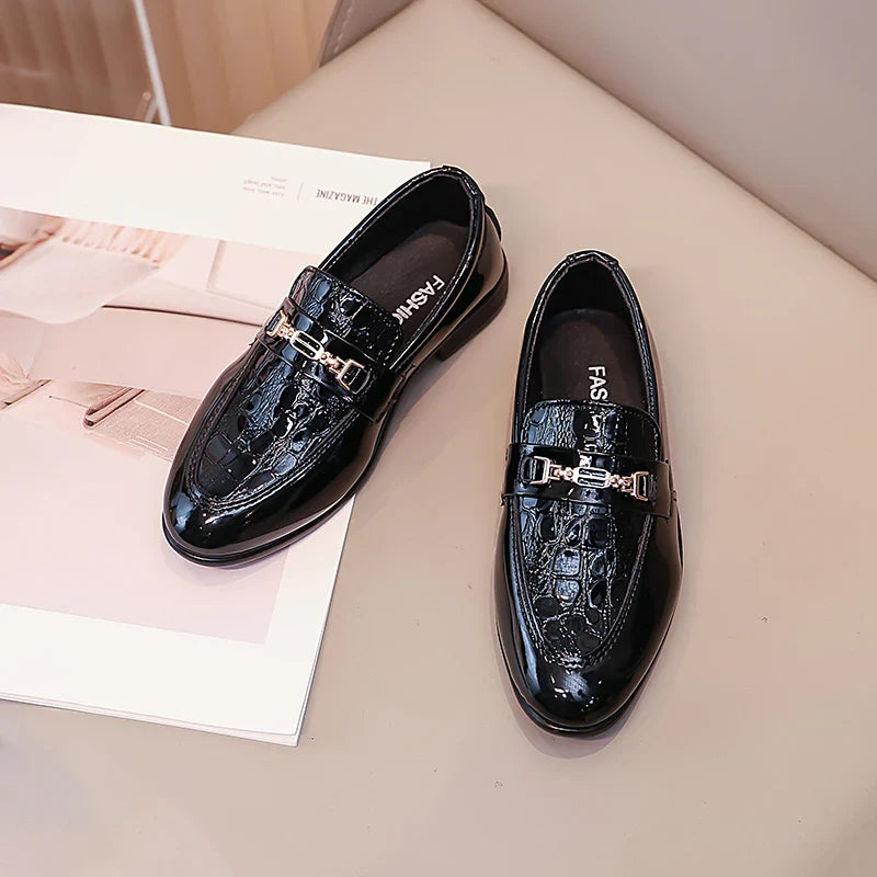 Boys Leather Shoes Black Classic Children Formal Shoes Point Toes Soft Bottom 2026 Spring Autumn Kids Flat Shoes British Style
