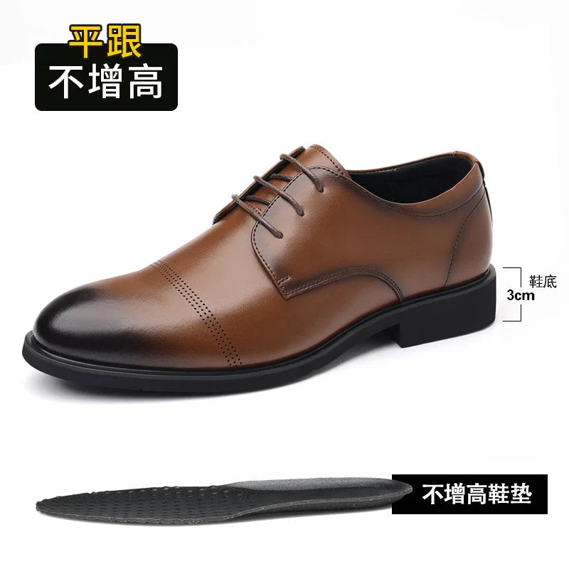 Mens Black Genuine Leather Perforated Cap Toe Lace Up Formal Business Oxford Shoes Breathable Summer Office Casual Dress Shoes