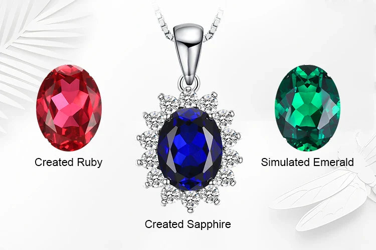Princess Diana Created Blue Sapphire Ruby Simulated Emerald 925 Sterling Silver Pendant Necklace for WomenNo Chain