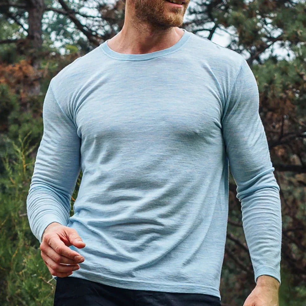 100% Merino Wool men long sleeve T Shirt Thermal Base Laye Wool Shirt 200gsm Wicking Breathable Anti-Odor