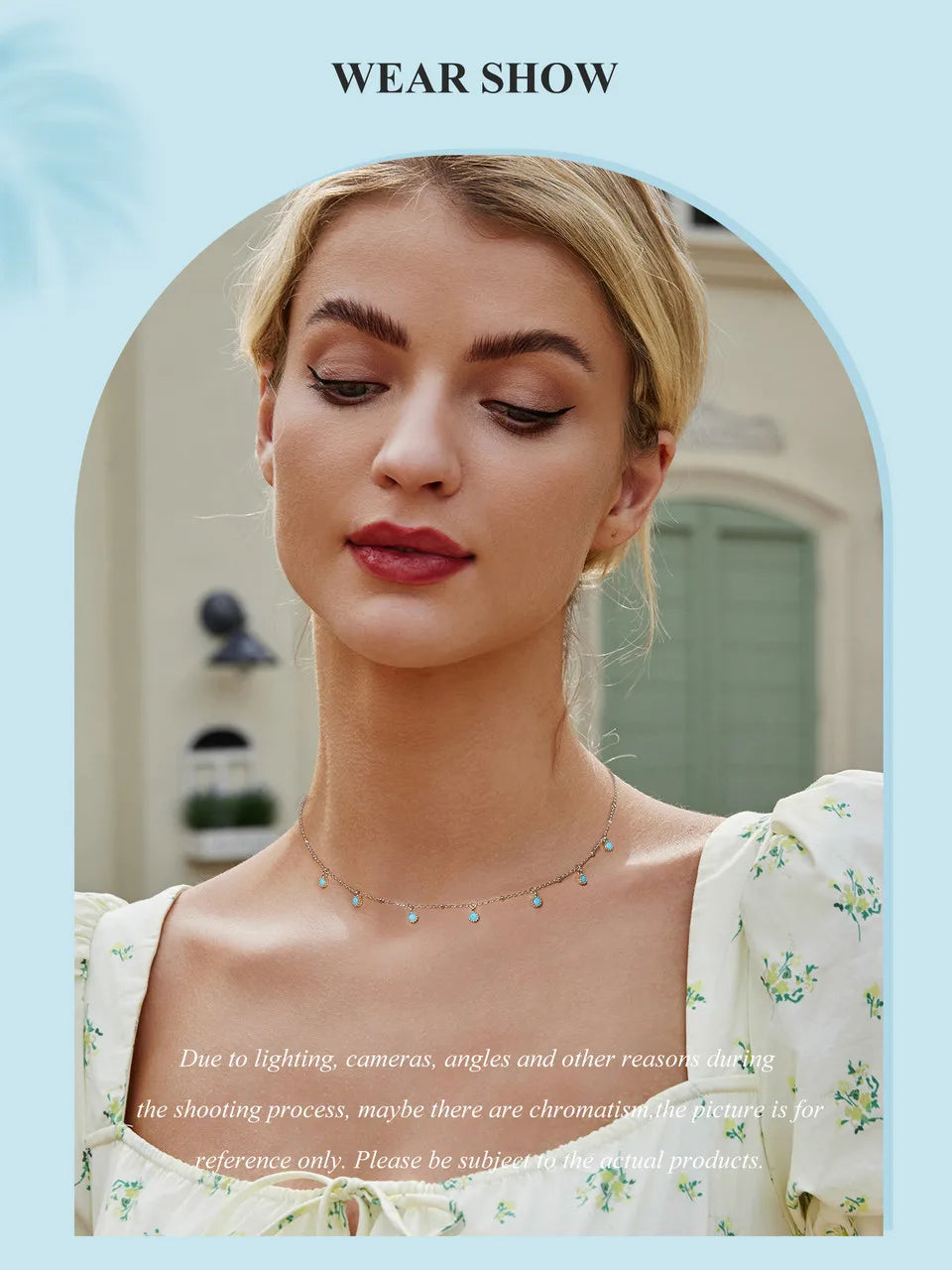 925 Sterling Silver Simple Clavicle Chain Chokers Turquoise Bead Necklace for Women Fine Jewelry Gift BSN388