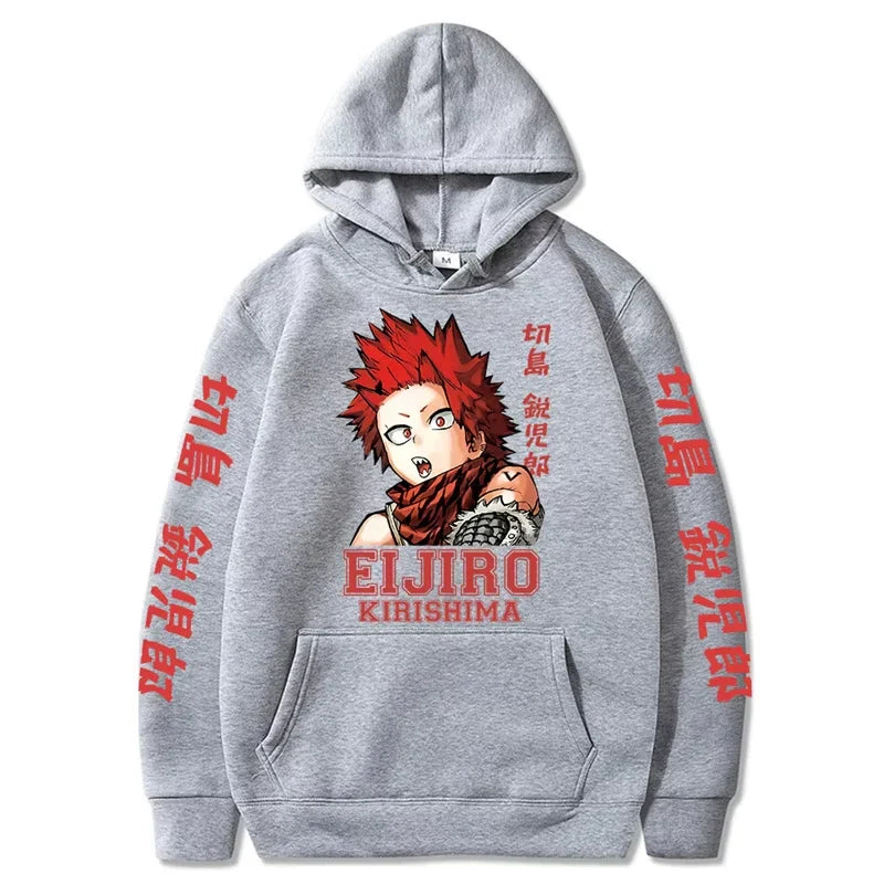 ملابس رجالية كاواي إيجيرو كيريشيما من My Hero Academia، سويت شيرتات هاراجوكو بطبعات أنمي بغطاء رأس للخريف والشتاء ملابس الشارع