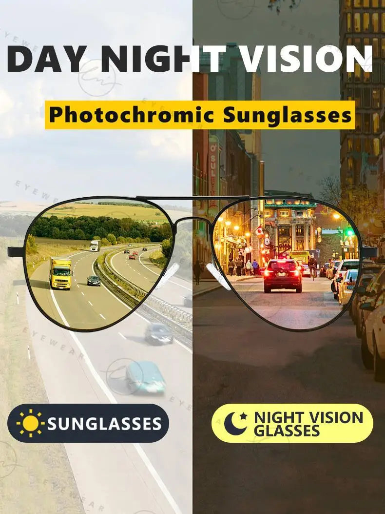 Aviation Photochromic Day Night Vison Sunglasses Men Polarized Fashion Sun Glasses Women Safe Driving Anti-Glare UV400