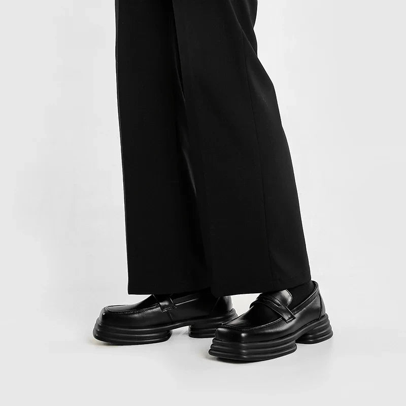 Men Zipper Patent Leather Increase Loafers Shoe Japan Korean Streetwear Fashion Thick Sole Platform Vintage Style Leather Shoes