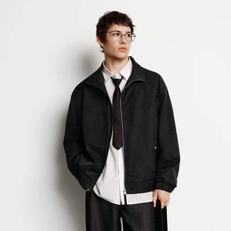Jacket Men Loose Fit Stand Collar Youth Style 2025 Autumn Winter Minimalist Fashion Casual Coat
