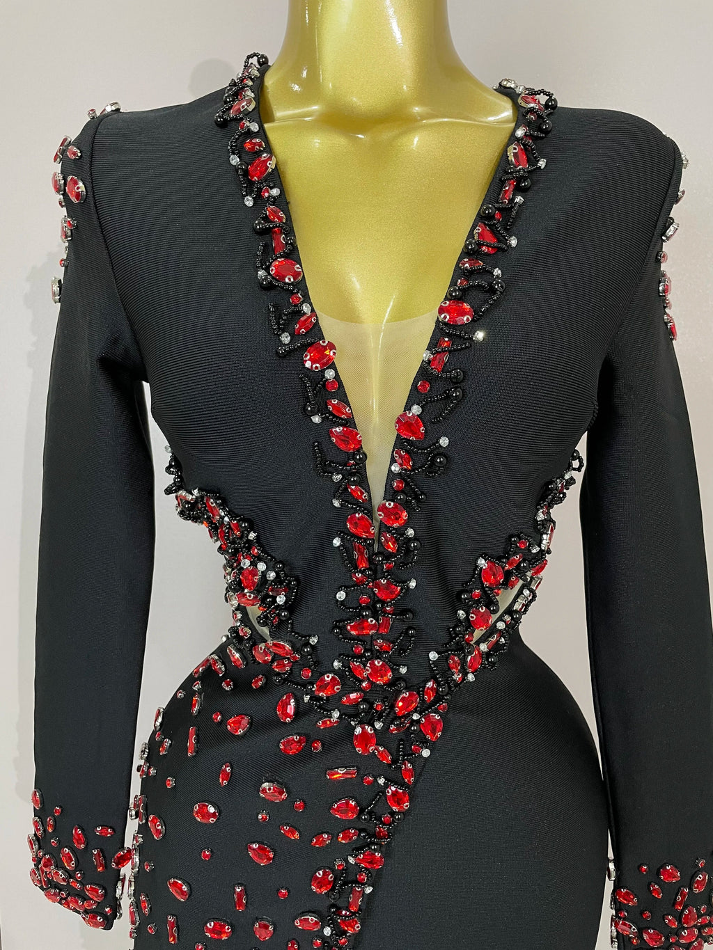 Women Celebrity Sexy Long Sleeve V Neck Rhinestone Black Bandage Dress 2025 Elegant Evening Club Luxury Birthday Party Dresses