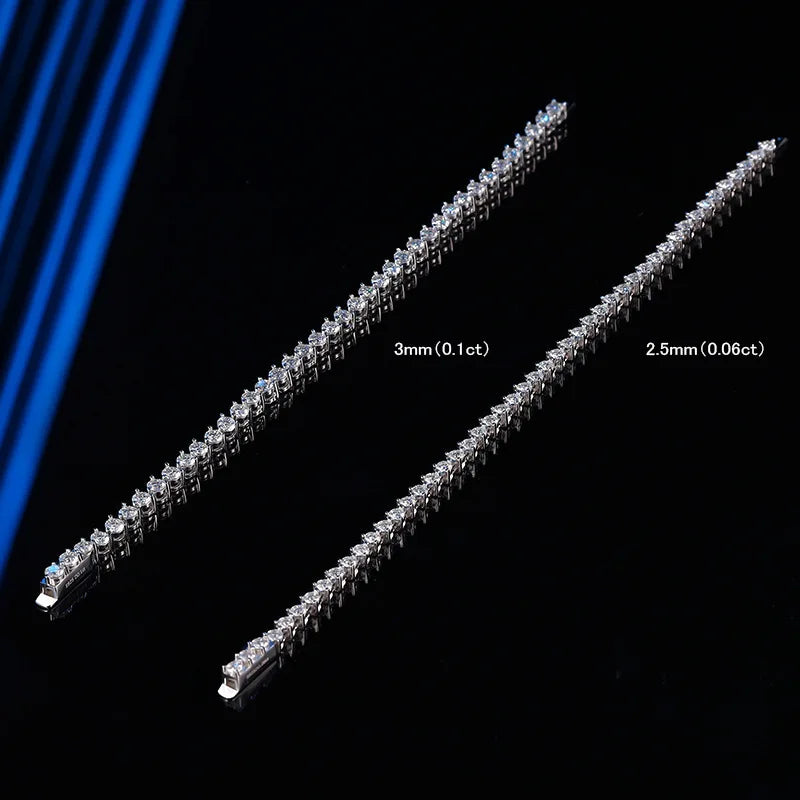 3 Prong 2.5mm 3mm Full D Color Moissanite Diamond Tennis Bracelet for Women 925 Silver Link Chain Spring Buckle Bracelets