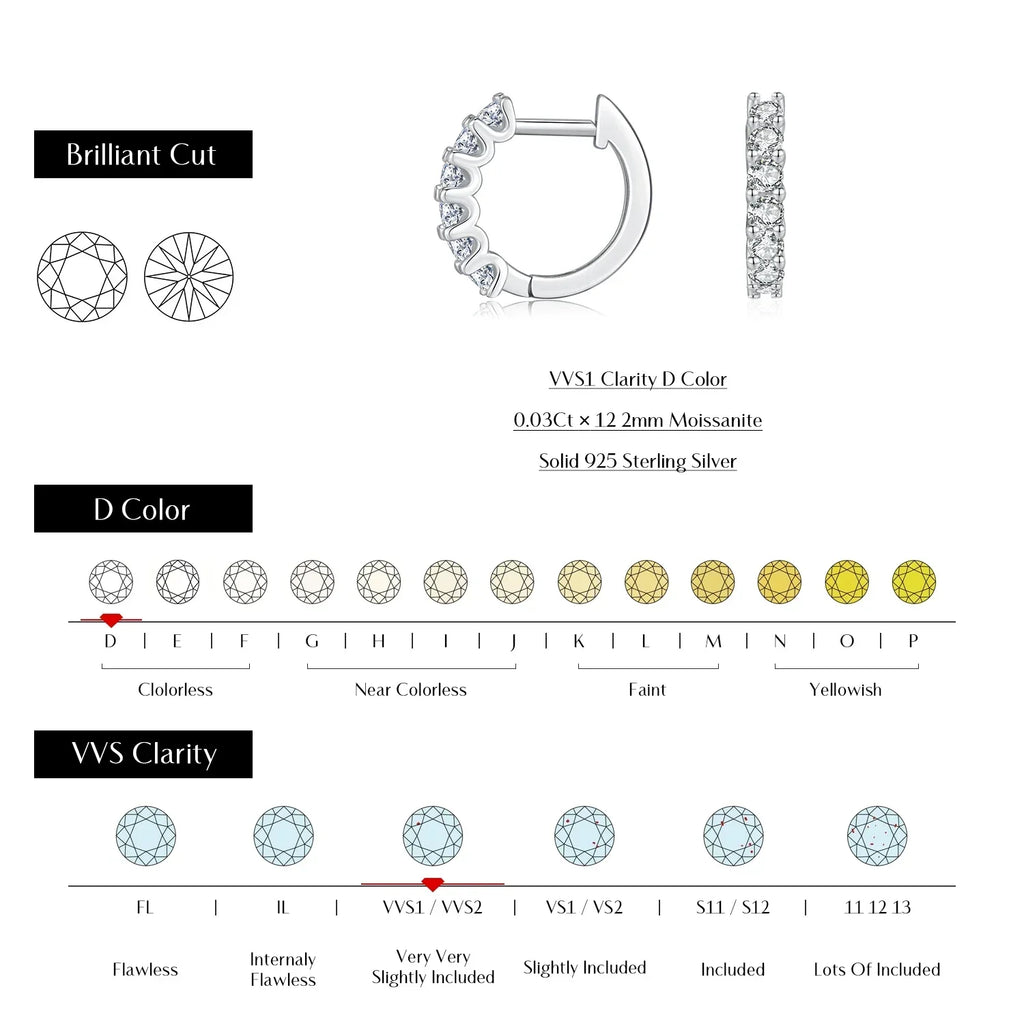 D Color Moissanite Small Hoop Earrings 925 Sterling Silver Hollow Sparkling Ear Buckles For Women Wedding Fine Jewelry