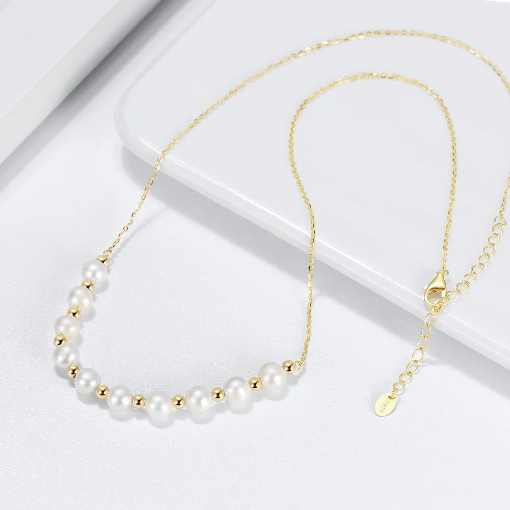 14K Gold 925 Sterling Silver Pearl Necklace with 3-4mm Handmade Natural Baroque Pearl Tiny Chain for Women GPN19