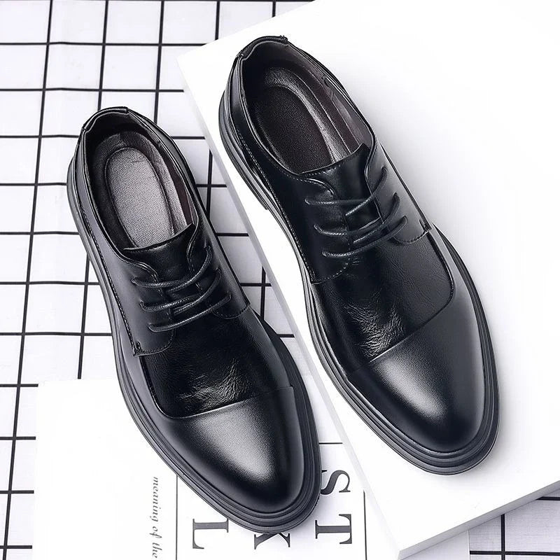 Men's Genuine Leather Oxfords Pointed Toe Lace Up Dress Shoes British Style Business Wedding Casual Footwear for Spring Autumn
