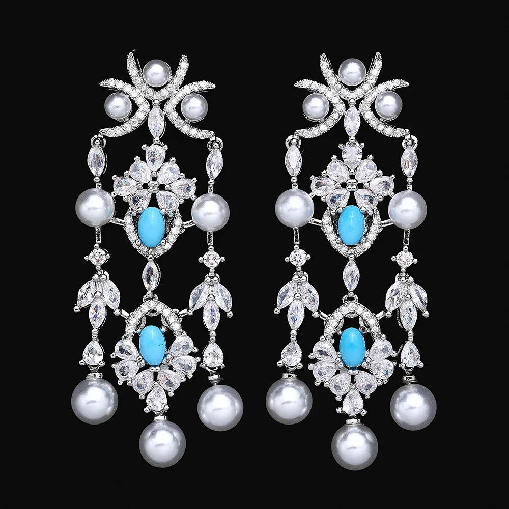 2024 New Pearl Jewelry Sets For Women Wedding Party Accessories Luxury CZ Dubai African 4-piece Bridal Jewelry Set