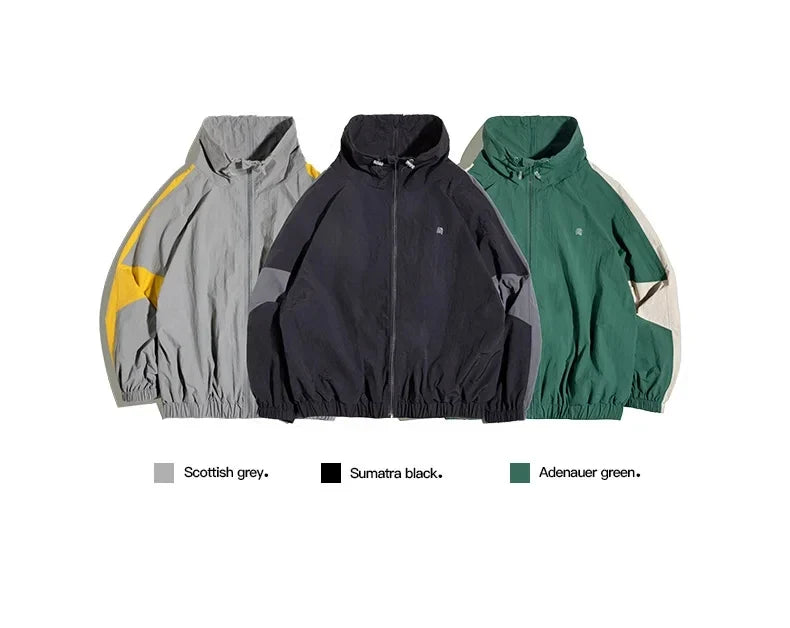 Casual Detachable Double Zipper Patchwork Jackets Stand-up Collar Loose Fit Letter Jacket For Men's Spring and Fall Coat