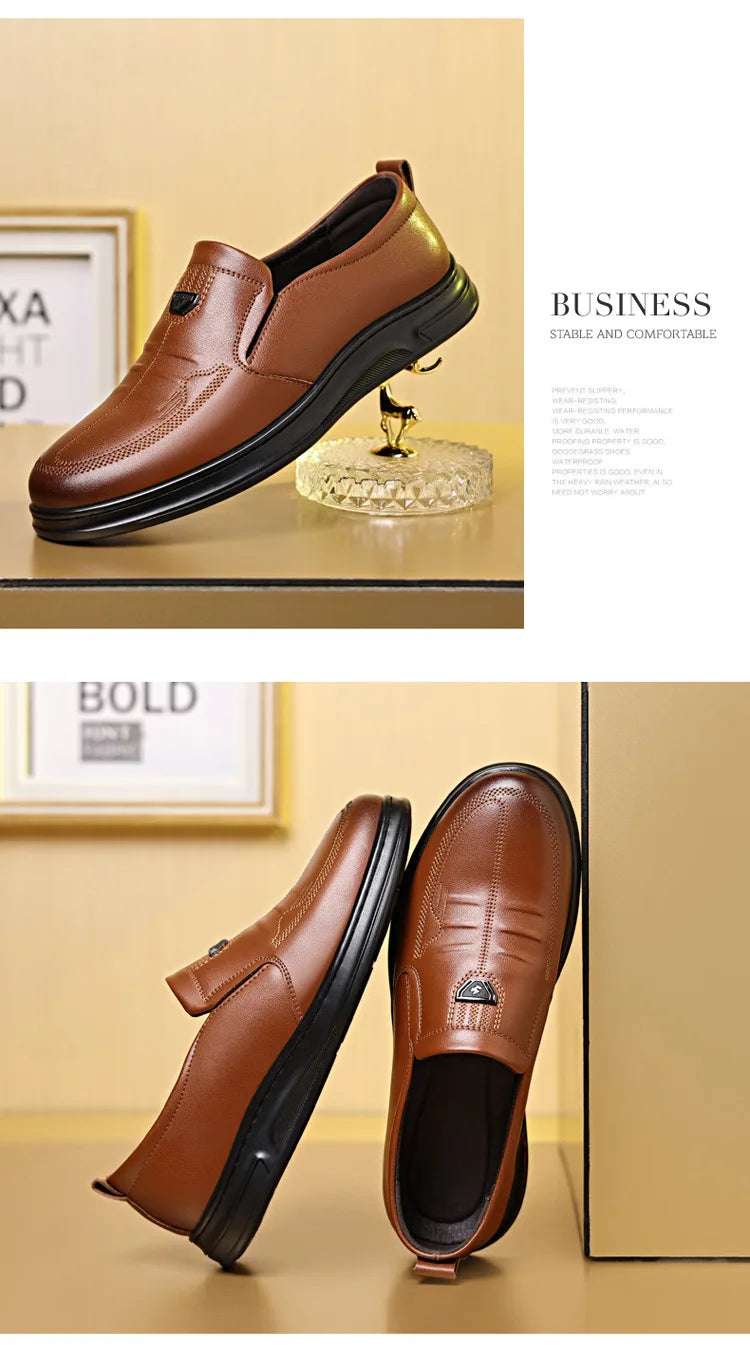 Men's Leather Business Loafers Spring Autumn Black Slip-On Shoes Male Breathable Soft Sole Comfortable Casual Driving Shoes Man