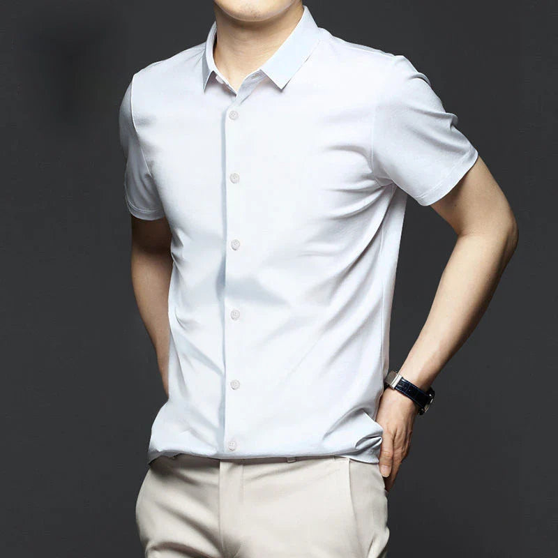 New Spring Summer Men's Shirt Non-Ironing Anti-Wrinkle Business Casual Solid Color Smooth Business Short Sleeves Work Shirt 5XL