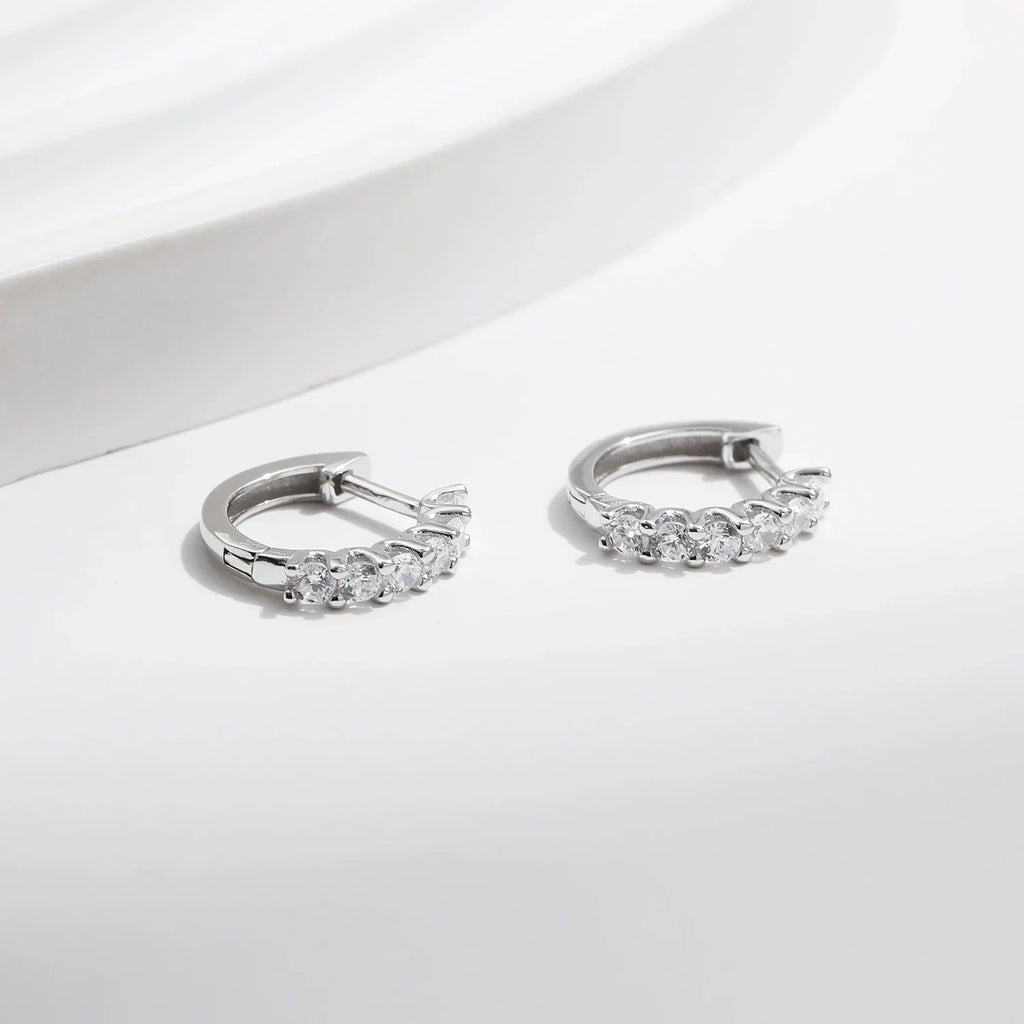 Moissanite Small Hoop Earrings 925 Sterling Silver Hollow Sparkling Ear Buckles For Women Wedding Fine Jewelry