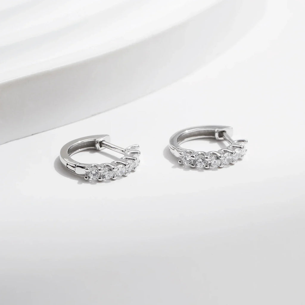 D Color Moissanite Small Hoop Earrings 925 Sterling Silver Hollow Sparkling Ear Buckles For Women Wedding Fine Jewelry