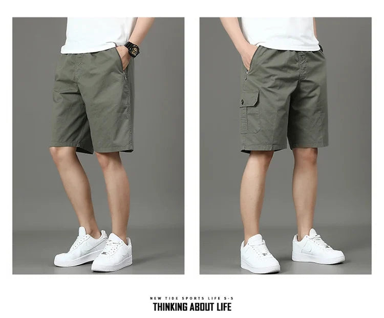 Summer new men's work shorts pocket zip trend versatile casual trousers five work trousers
