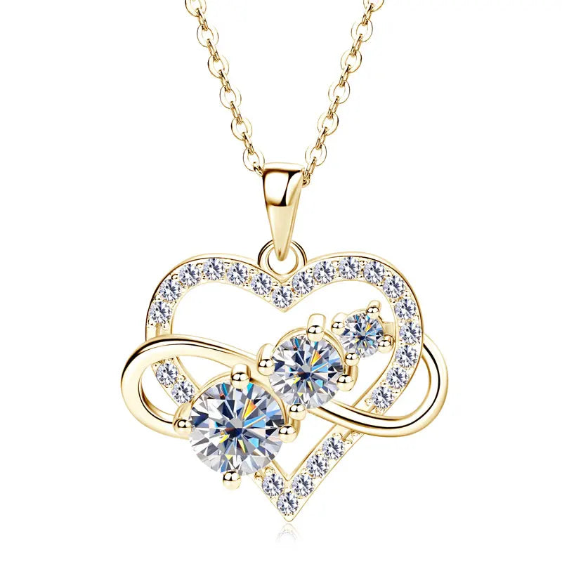 Certified Moissanite Infinite Love Heart Pendant Necklace Real S925 Sterling Silver for Women Fine Jewelry Gifts Cadena