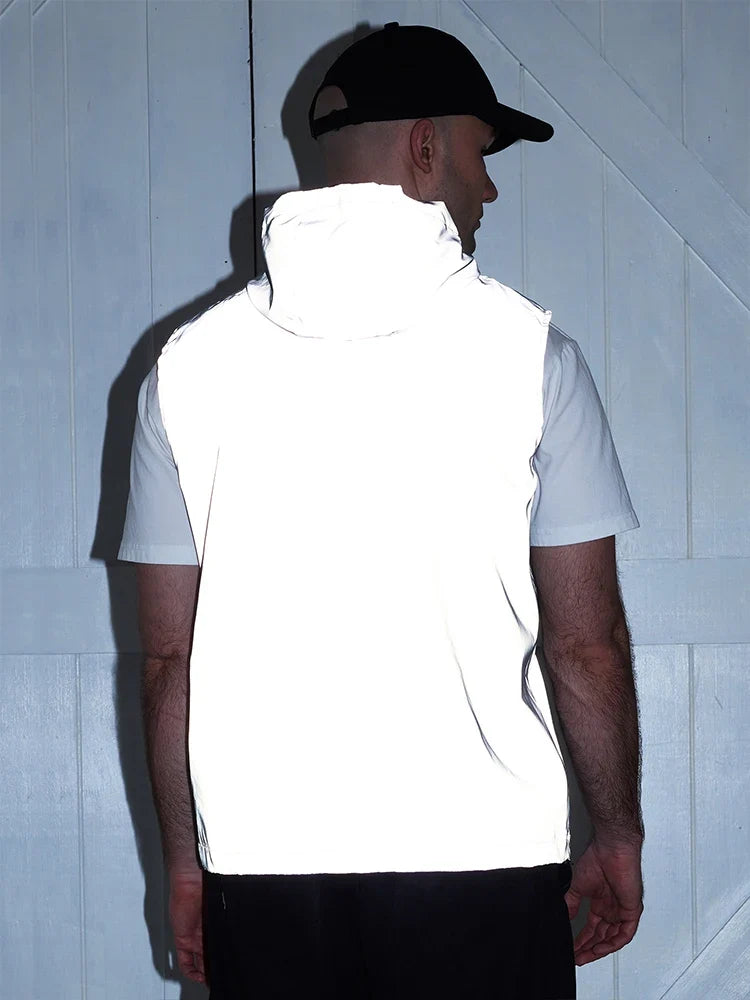 Night Reflective Vest Men's Spring Summer Thin Hooded Fashion Casual Outdoor Run Dancing Hip-hop Streetwear Glowing Clothes
