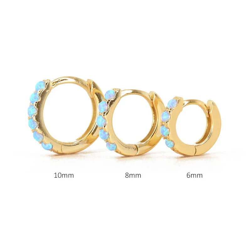 6/8/10mm Size Opal Round Hoop Earrings For Women 925 Sterling Silver Circle Earrings Jewelry Bohemia Pendiente Plata 1piece