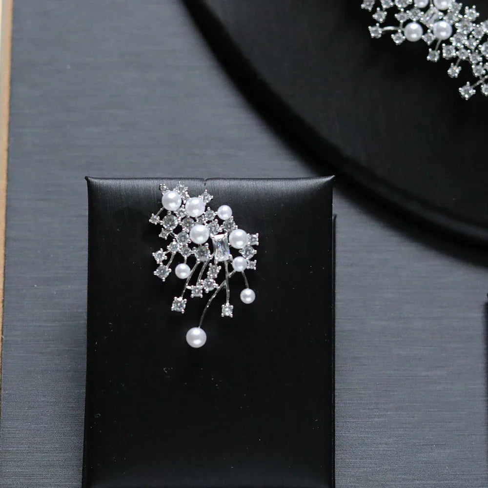 Fashion Pearl Necklace Sets High Quality 3A Cubic Zirconia Jewelry Set Dubai Dinner Party Accessories Engagement Gift