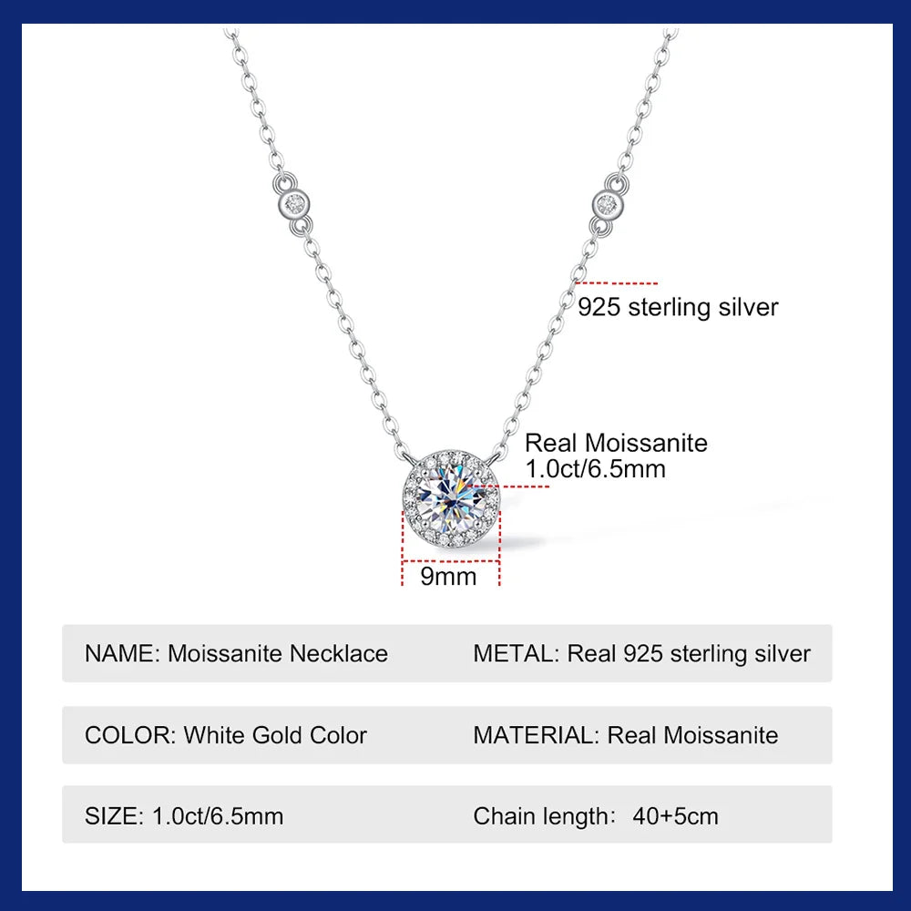 1CT GRA Certified Moissanite Necklace for Women Lab Created Diamond 925 Silver Pendants 18k Gold Plated Jewelry