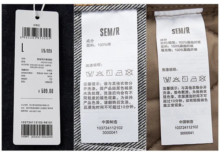 Cotton Coat Men Two-Piece Denim Thin Waterproof Oversize 2025 Winter Man Clothing Warm Outerwear