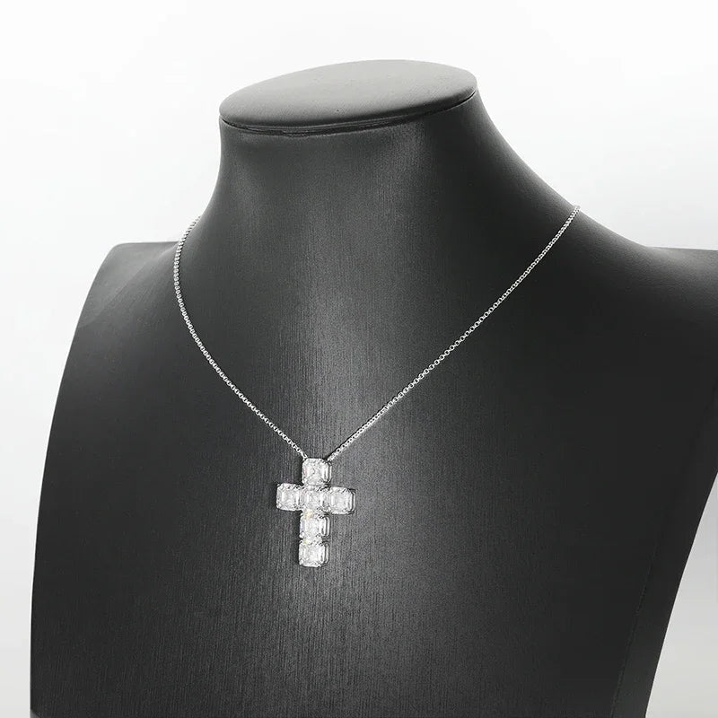 Luxury 12cttw Full 7*7mm Asscher Cut D Color Moissanite Pendant Necklace for Women S925 Silver Pass Diamond Test Neck Chain