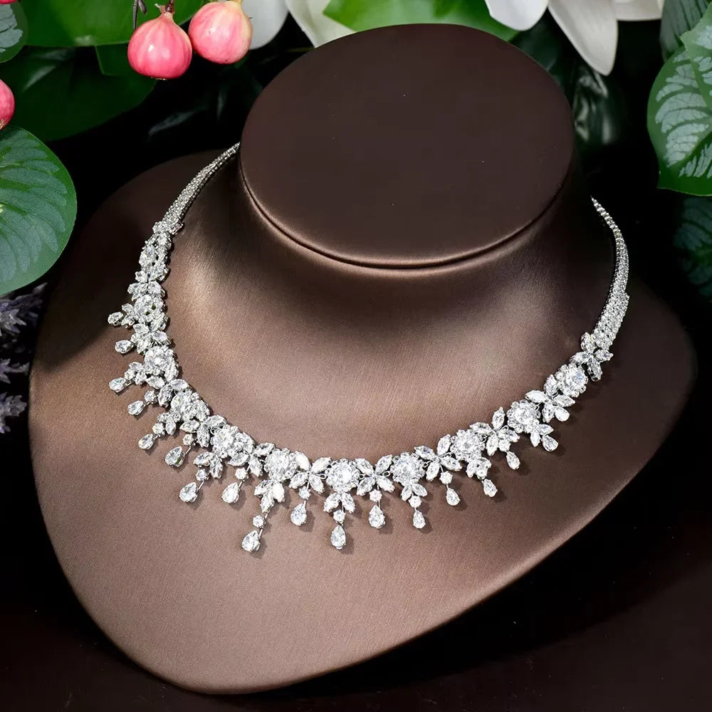 Leaf Water Drop 4pcs Necklace Pendant Set for Women Cubic Zirconia Dubia Nigeria Bridal Wedding Jewelry Set Bijoux S-351