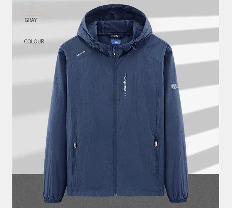 Men's UPF 50+ UV Protection Windbreaker Quick Dry Jacket Outdoor Sun-Protective Thin Hiking Fishing Cycling Hooded Sport Light