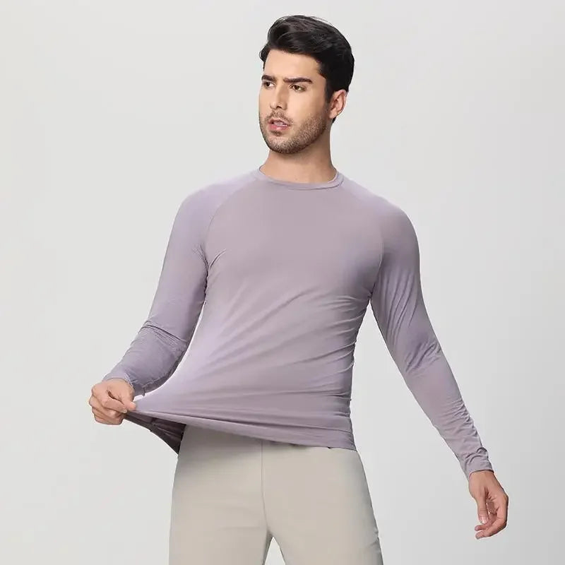 Sports Long-sleeved T-shirt Men Curved Hem Warm Gym Fitness Clothes Quick-drying Breathable Running Training Round Neck Top