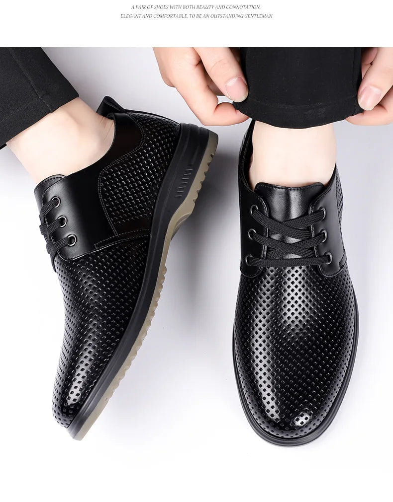 Summer Men's Leather Sandals Shoes Lace Designer Business Black Fashion Casual Shoes Male Black Groom Lace Wedding Shoes Man
