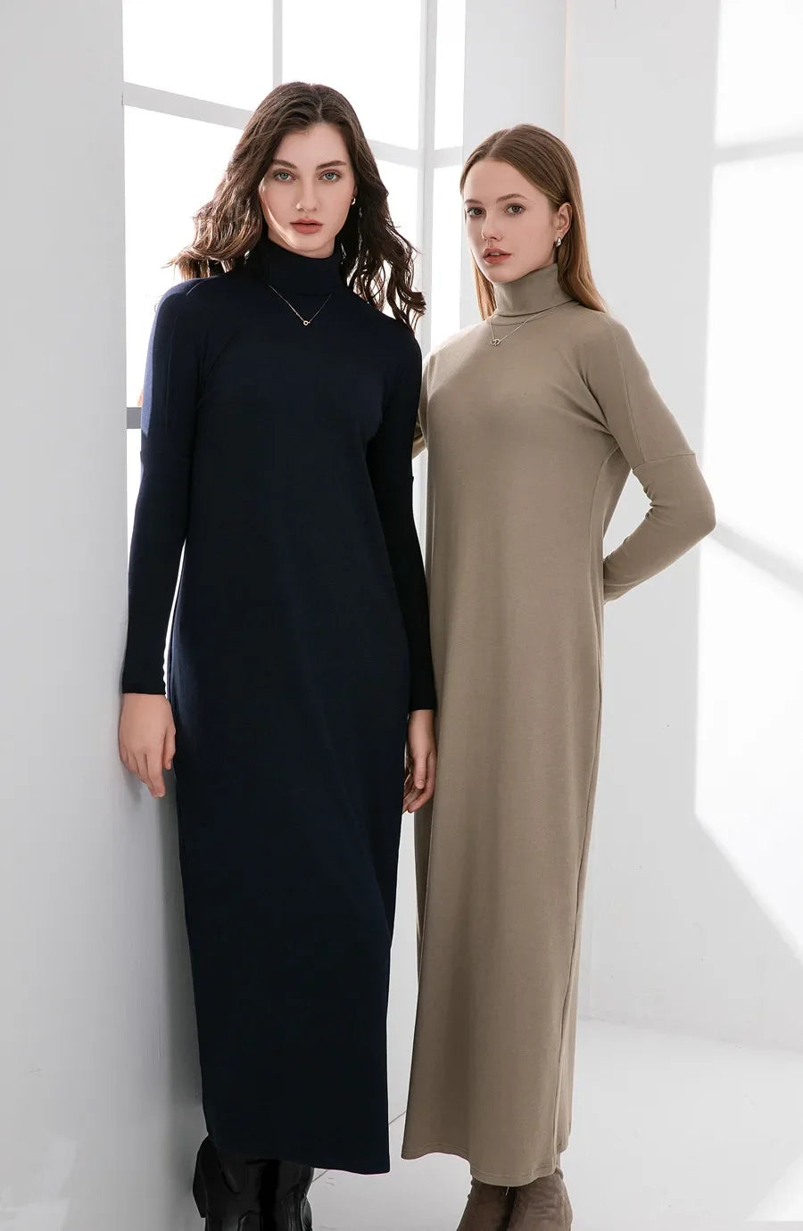 2024 winter turteneck thicken ribbing dress soft and comfortable basic turn-down collar maxi dress ( Ship out in 1 day)