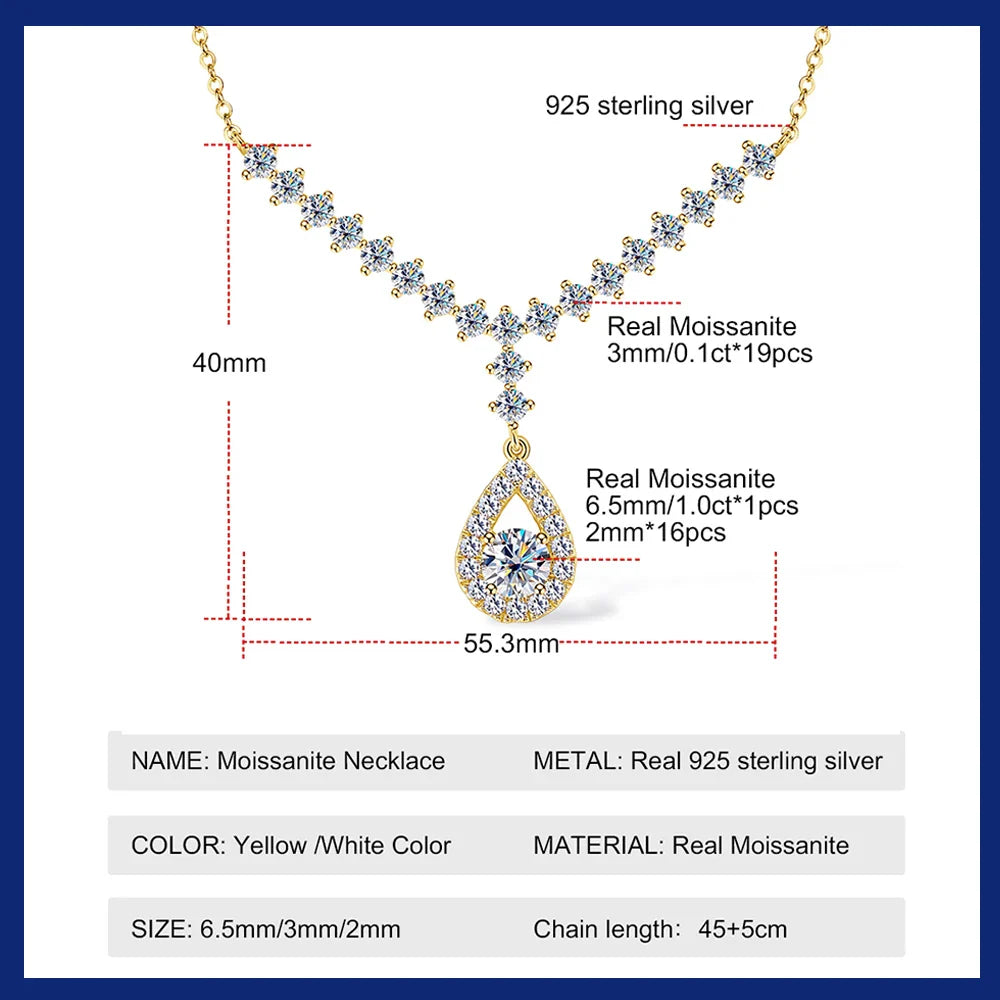 3.38CT Moissanite Necklaces for Women 100% Real Silver Chain 925 Pandant Lab Diamond Luxury Wedding Party Jewelry