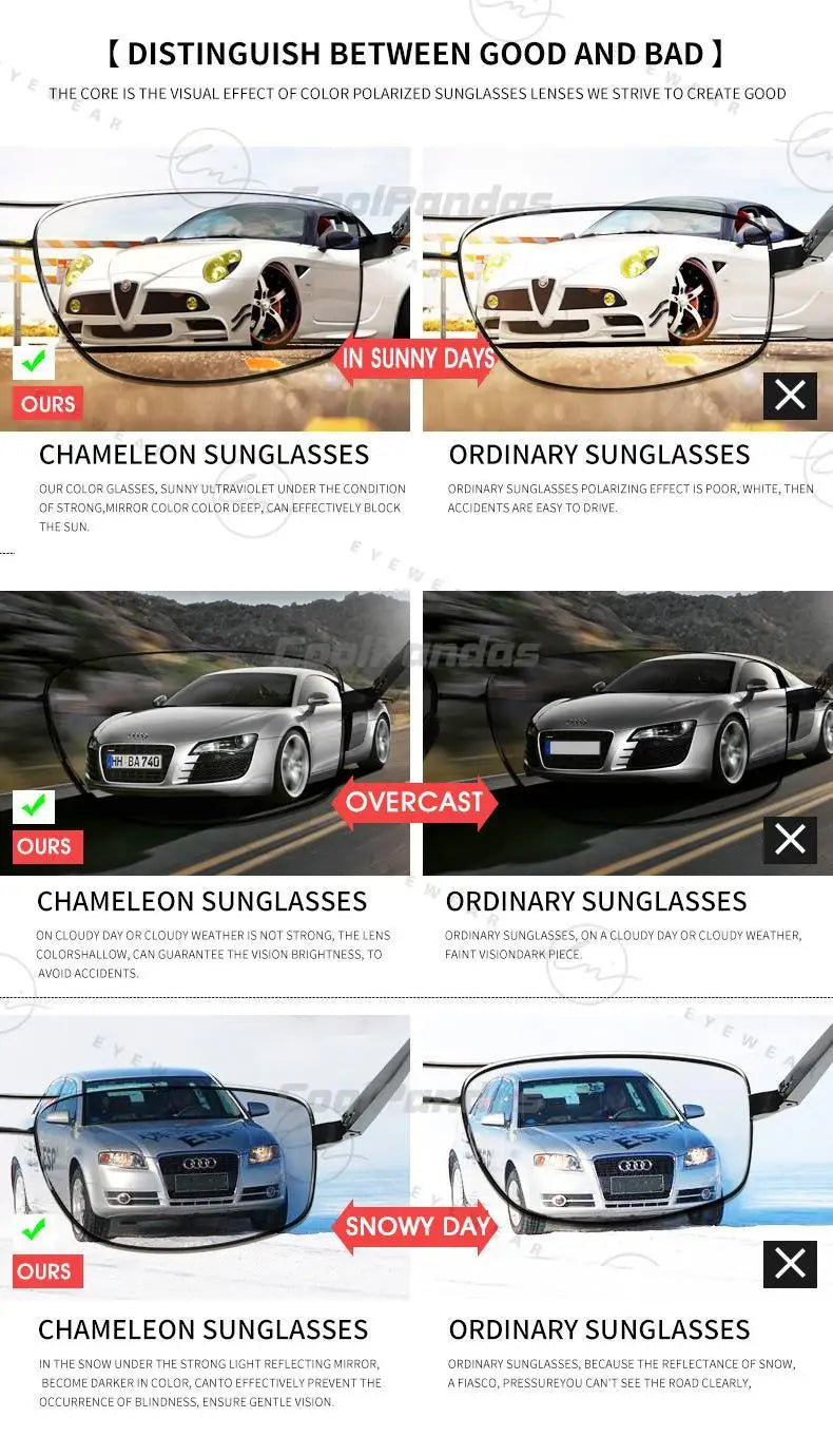 Classic Photochromic Sunglasses Polarized Man Day Night Vison Glasses Woman Chameleon Lens For Driving Goggles Male