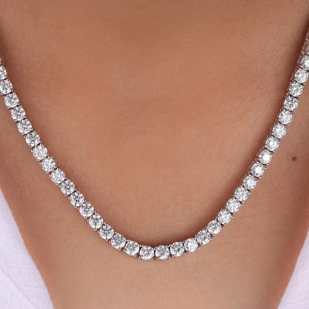 2-6.5mm Real D Color Moissanite Tennis Necklace for Women Men Sparkling Lab Diamond S925 Silver Neck Chain with GRA Jewelry Gift