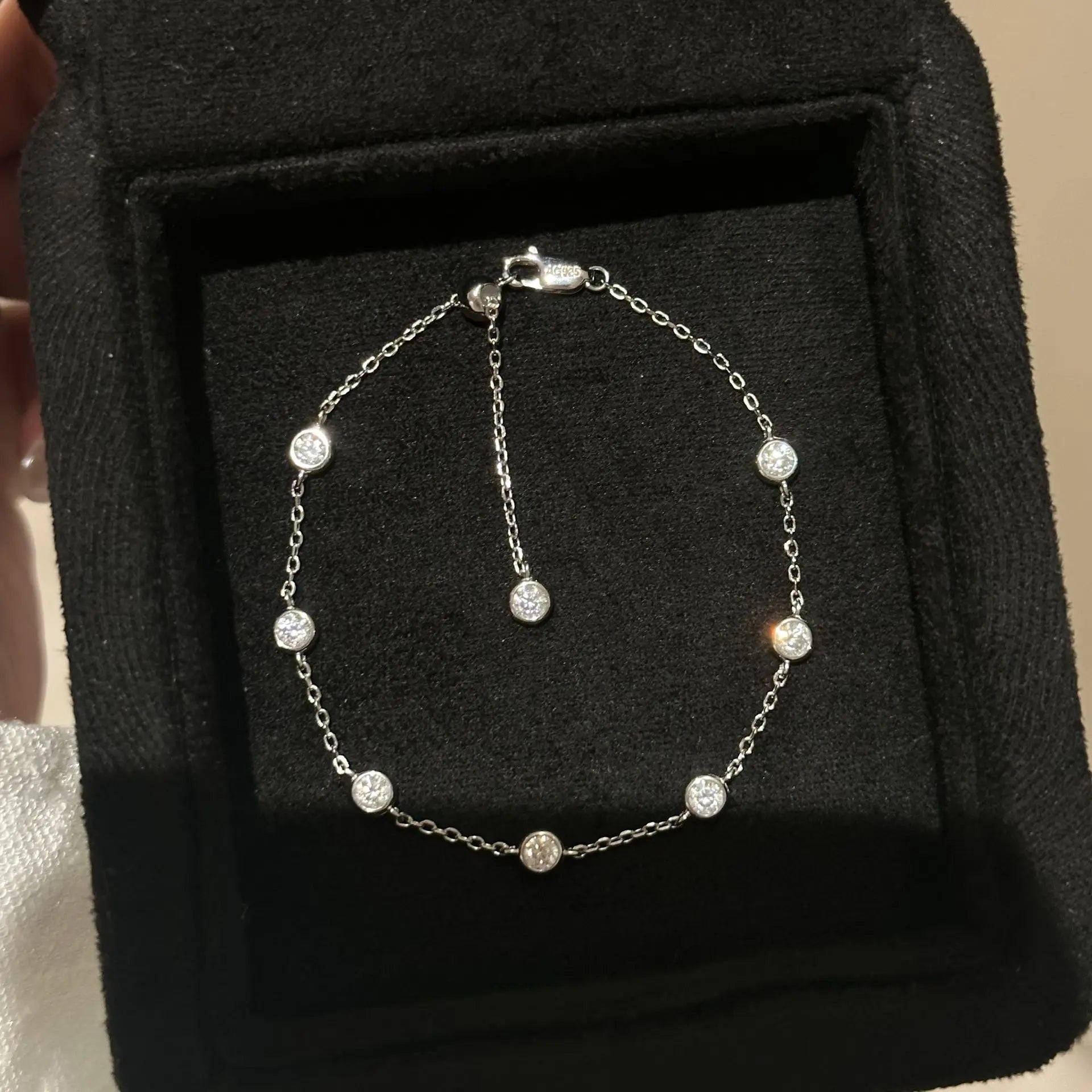 Full 0.1CT 3mm D Color Moissanite Diamond Link Bracelet for Woman 925 Silver Plated 18k Adjustable 15-20cm Chain Bracelets